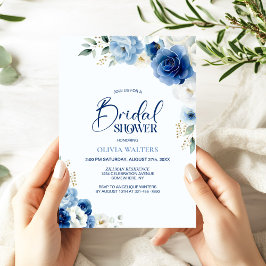 Invitation Elégante Fête des mariées Florale Bleue