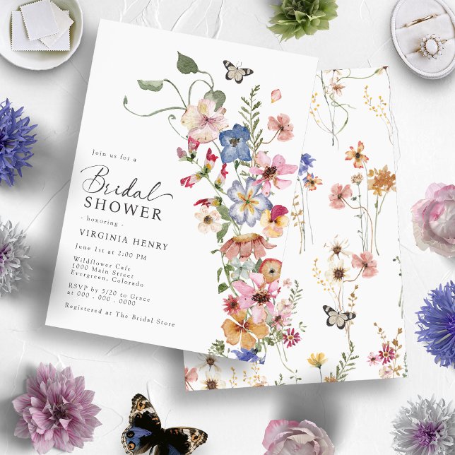 Invitation Elégante Fête des mariées florale Boho (Colorful Wildflower Elegant Boho Floral Bridal Shower Invitation
)