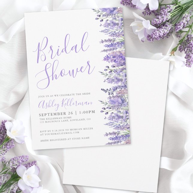 Invitation Elégante Fête des mariées florale de Lavande aquar (Elegant Watercolor Lavender Floral Bridal Shower Invitation)