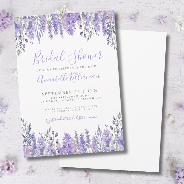 Invitation Elégante Fête des mariées florale de Lavande aquar (Elegant Watercolor Lavender Floral Bridal Shower Invitation)