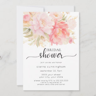 Invitation Élégante Fête des mariées florale de pivoine rose
