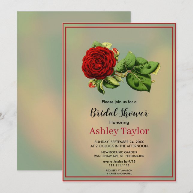 Invitation Elégante Fête des mariées florale de rose rouge bo (Devant / Derrière)