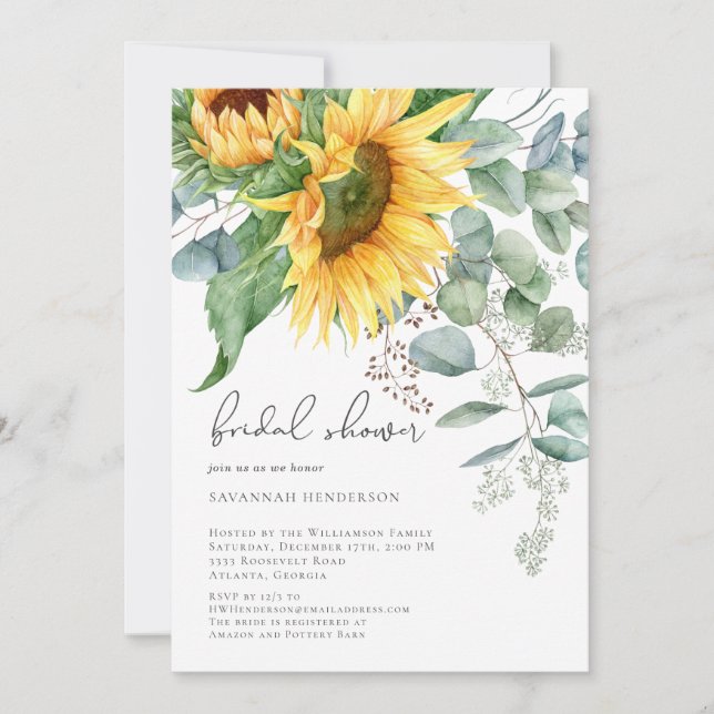 Invitation Elégante Fête des mariées florale de tournesol (Devant)