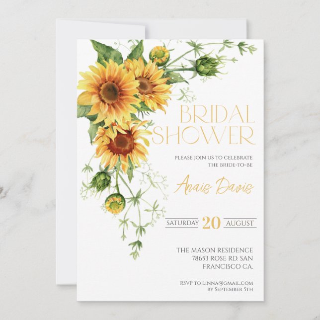 Invitation Elégante Fête des mariées florale de tournesol (Devant)