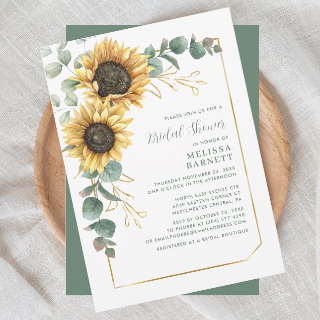 Invitation Elégante Fête des mariées florale de tournesol (Sunflower Floral Eucalyptus Greenery Script Bridal Shower Invitation)