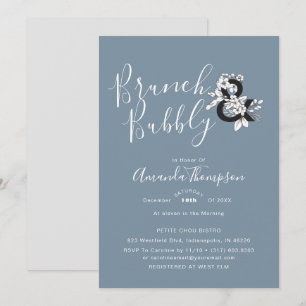 Invitation Elégante Fête des mariées florale Dusty Blue Amper