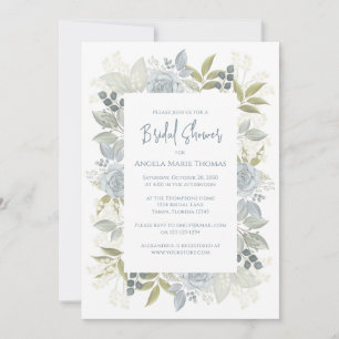 Invitation Elégante Fête des mariées Florale Dusty Blue Roses
