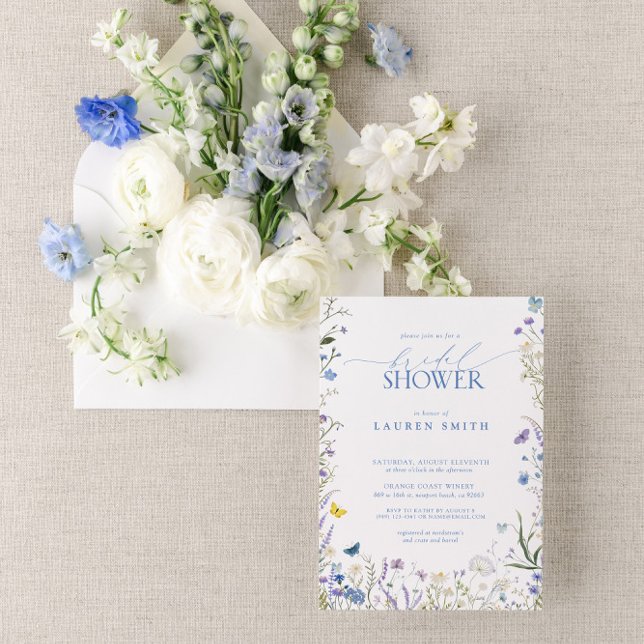 Invitation Elégante Fête des mariées Florale Fleur sauvage Bl (Join us for a blue wildflower bridal shower!)