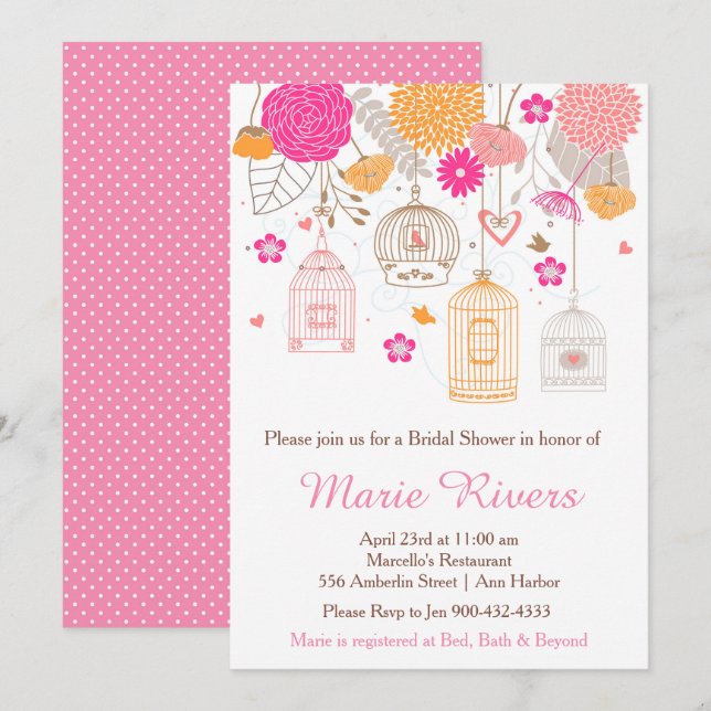 Invitation Elégante Fête des mariées florale orange et rose (Devant / Derrière)