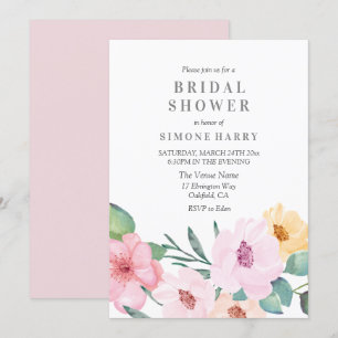 Invitation Élégante Fête des mariées florale rose moderne