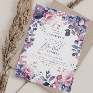 Invitation Élégante Fête des mariées florale rose pourpre ros