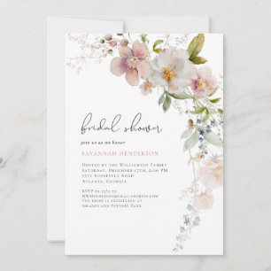 Invitation Élégante Fête des mariées florale rose poussiéreus