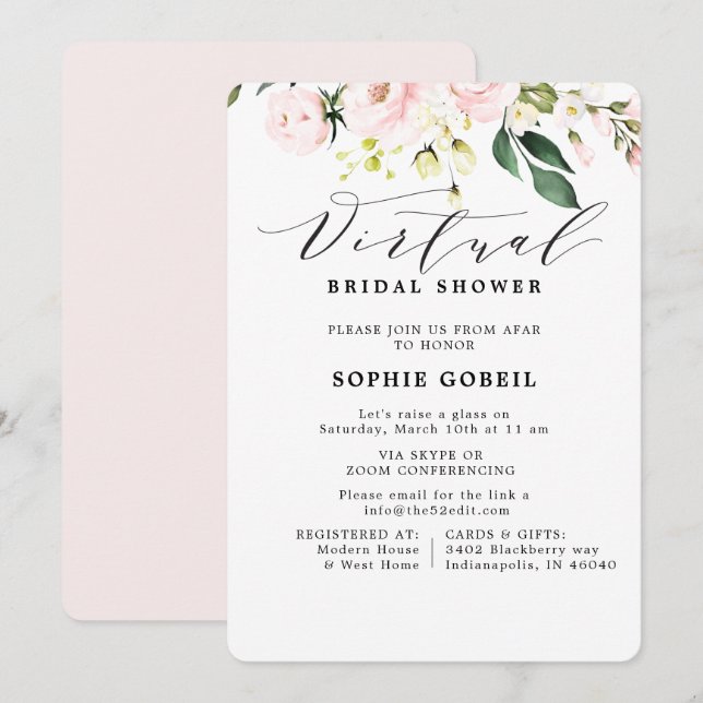 Invitation Élégante Fête des mariées florale rose rose (Devant / Derrière)