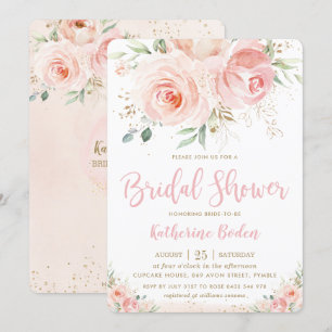 Invitation Élégante Fête des mariées florale rose rose or fil