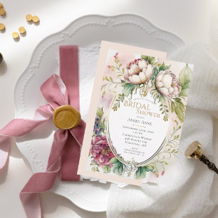 Invitation Élégante Fête des mariées florale rose rose rose