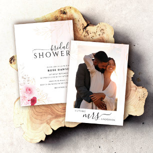 Invitation Élégante Fête des mariées florale rose rouge et or