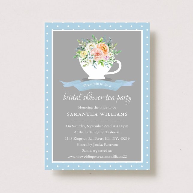 Invitation Elégante Fête des mariées Florale Teacup Tea Party (Créateur téléchargé)