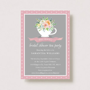 Invitation Elégante Fête des mariées Florale Teacup Tea Party