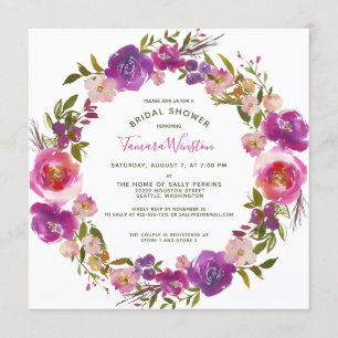 Invitation Élégante Fête des mariées florale violette de Berr