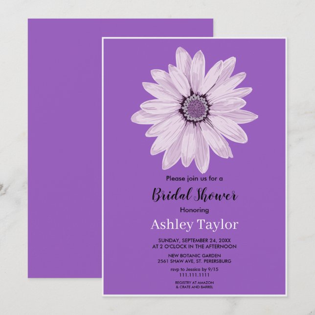 Invitation Elégante Fête des mariées florale violette rose bl (Devant / Derrière)