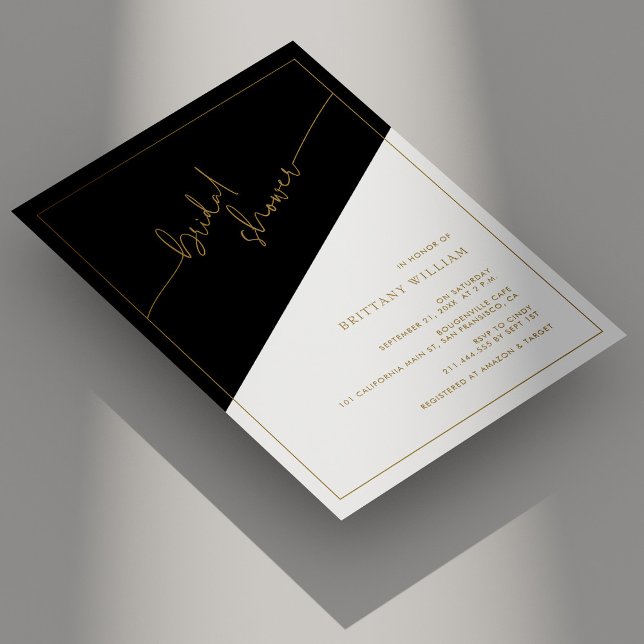 Invitation Élégante Fête des mariées géométrique de script or (Personalized Elegant Gold Script Geometric Bridal Shower Invitation)