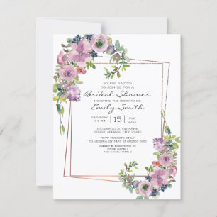 Invitation Élégante Fête des mariées géométrique florale Lila