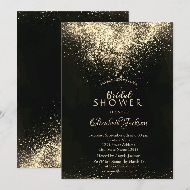 Invitation Elégante Fête des mariées Gold Confetti (Devant / Derrière)
