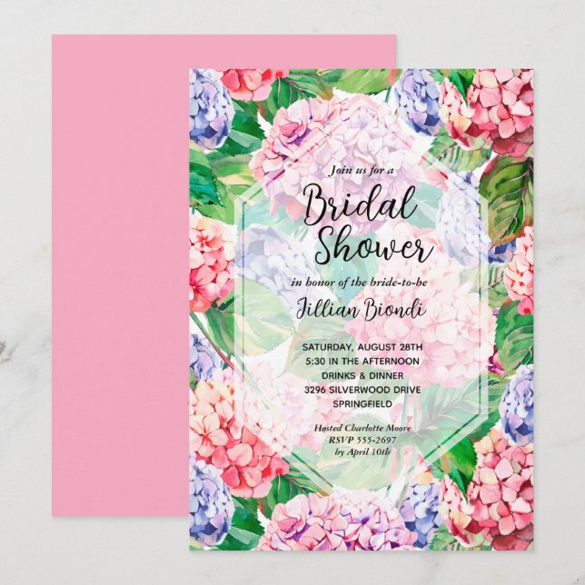 Invitation Elégante Fête des mariées Hydrangea (Devant / Derrière)