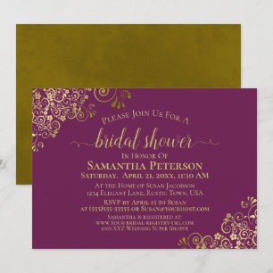 Invitation Elégante Fête des mariées Magenta & Gold Lace Fril