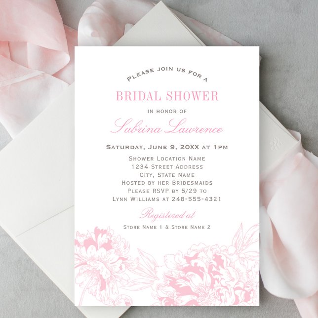 Invitation Élégante Fête des mariées Mariage de pivoine rose (Créateur téléchargé)