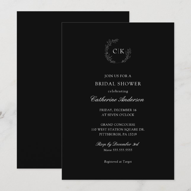 Invitation Élégante Fête des mariées Monogramme (Devant / Derrière)