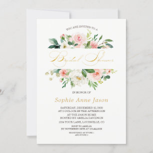 Invitation Élégante Fête des mariées or à cadre floral rose