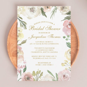 Invitation Élégante Fête des mariées or florale de pivoine ro