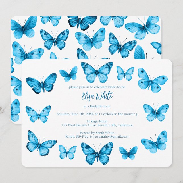 Invitation Elégante Fête des mariées papillons PERSONNALISÉE (Devant / Derrière)