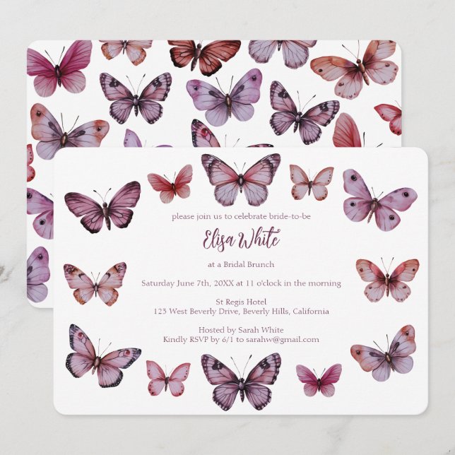 Invitation Elégante Fête des mariées papillons PERSONNALISÉE (Devant / Derrière)