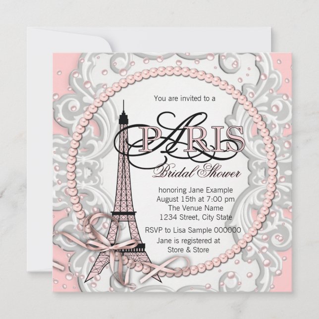 Invitation Elégante Fête des mariées Paris Rose (Devant)