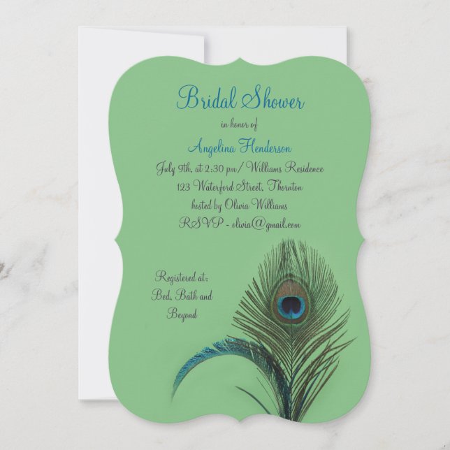 Invitation Elégante Fête des mariées Peacock (verte) (Devant)