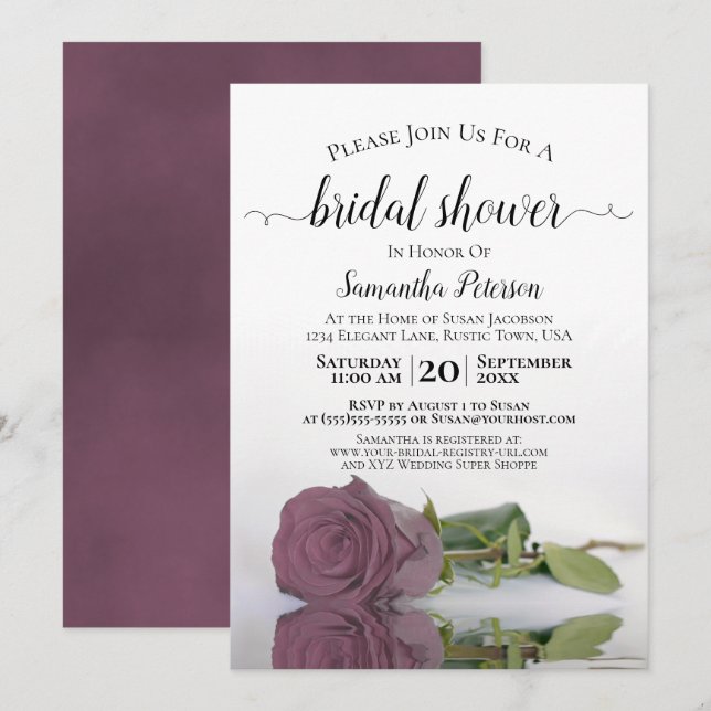 Invitation Élégante Fête des mariées romantique Dusty Rose Ro (Devant / Derrière)