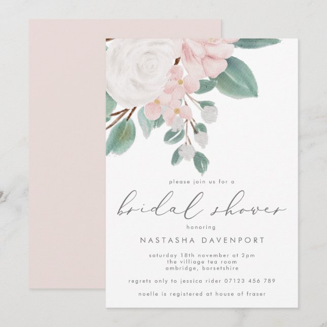 Invitation Élégante Fête des mariées rose (Devant / Derrière)
