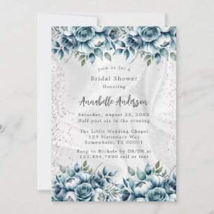 Invitation Elégante Fête des mariées Rose bleu argent Dusty