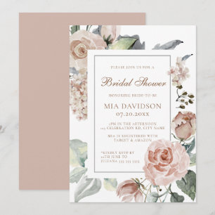 Invitation Élégante Fête des mariées rose florale Dusty