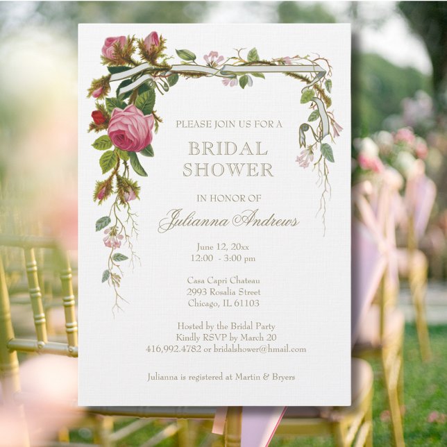 Invitation Elégante Fête des mariées rose Roses (Créateur téléchargé)