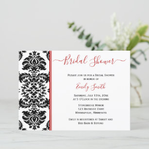 Invitation Elégante Fête des mariées rouge et noire Damask