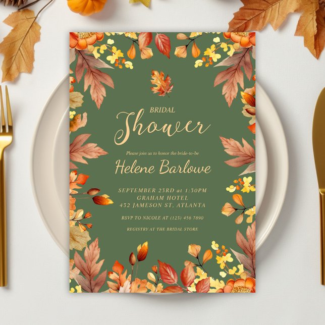 Invitation Elégante Fête des mariées Rustique Automne (Sage Green Elegant Fall Bridal Shower Invitation)