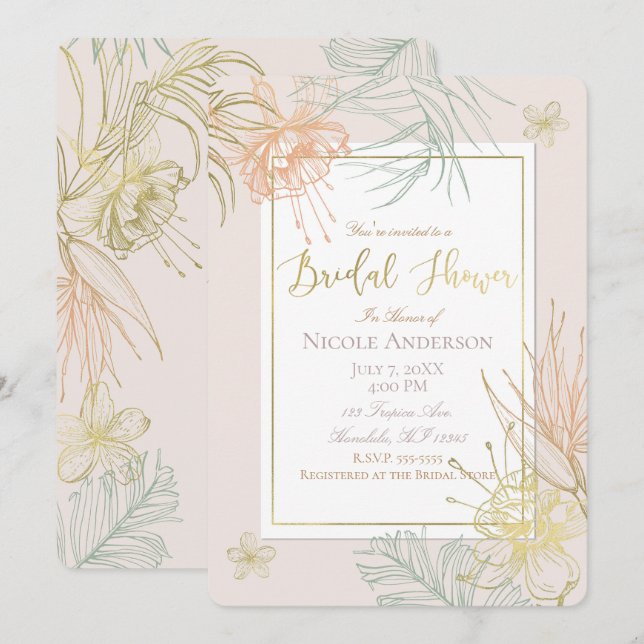 Invitation Élégante Fête des mariées végétale tropicale (Devant / Derrière)