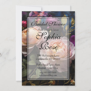 Invitation Élégante Fête des mariées vintage de fleurs magent
