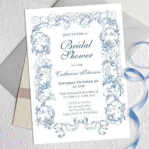 Invitation Elégante Fête des mariées Vintage Dusty Blue Ornat