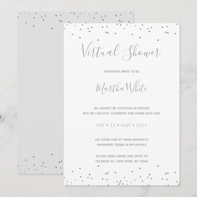 Invitation Elégante Fête des mariées virtuelle simple Silver  (Devant / Derrière)