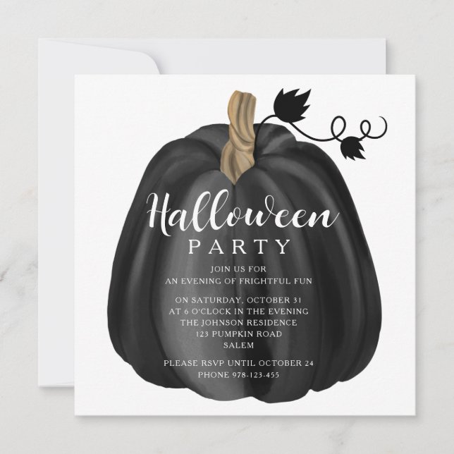 Invitation Élégante fête d'Halloween Citrouille noire (Devant)