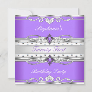 Invitation Élégante fête du 21e anniversaire Purple Silver 21